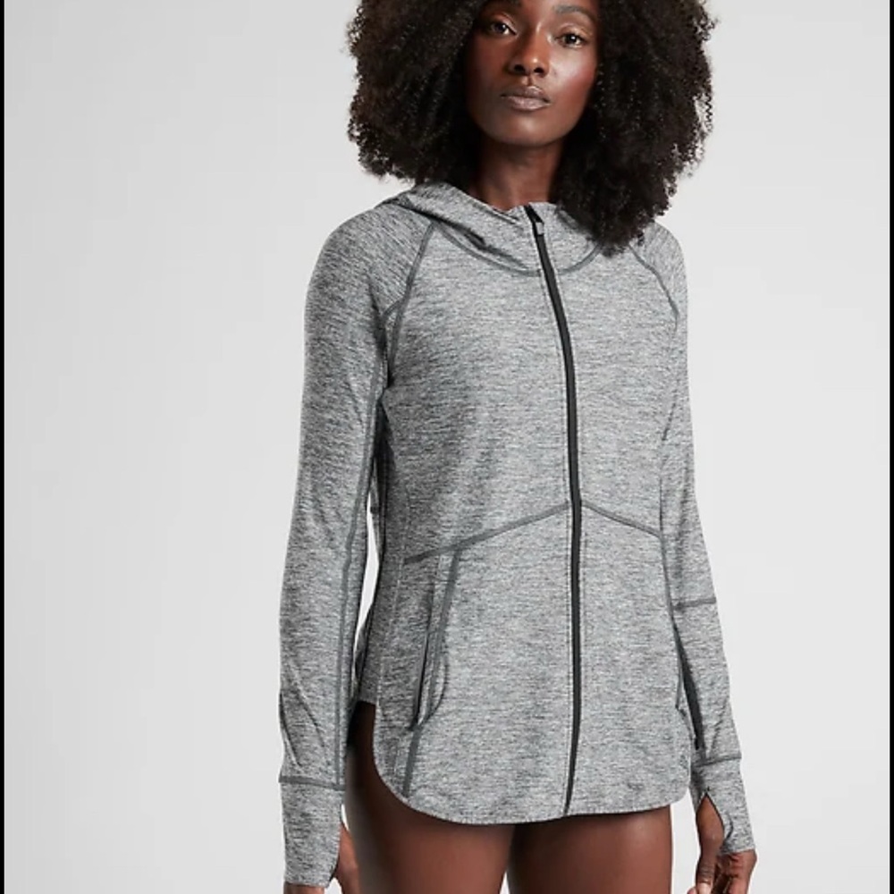 Athleta Women's Gray Heathered Full Zip Lightweight Performance Hoodie Size‎ S